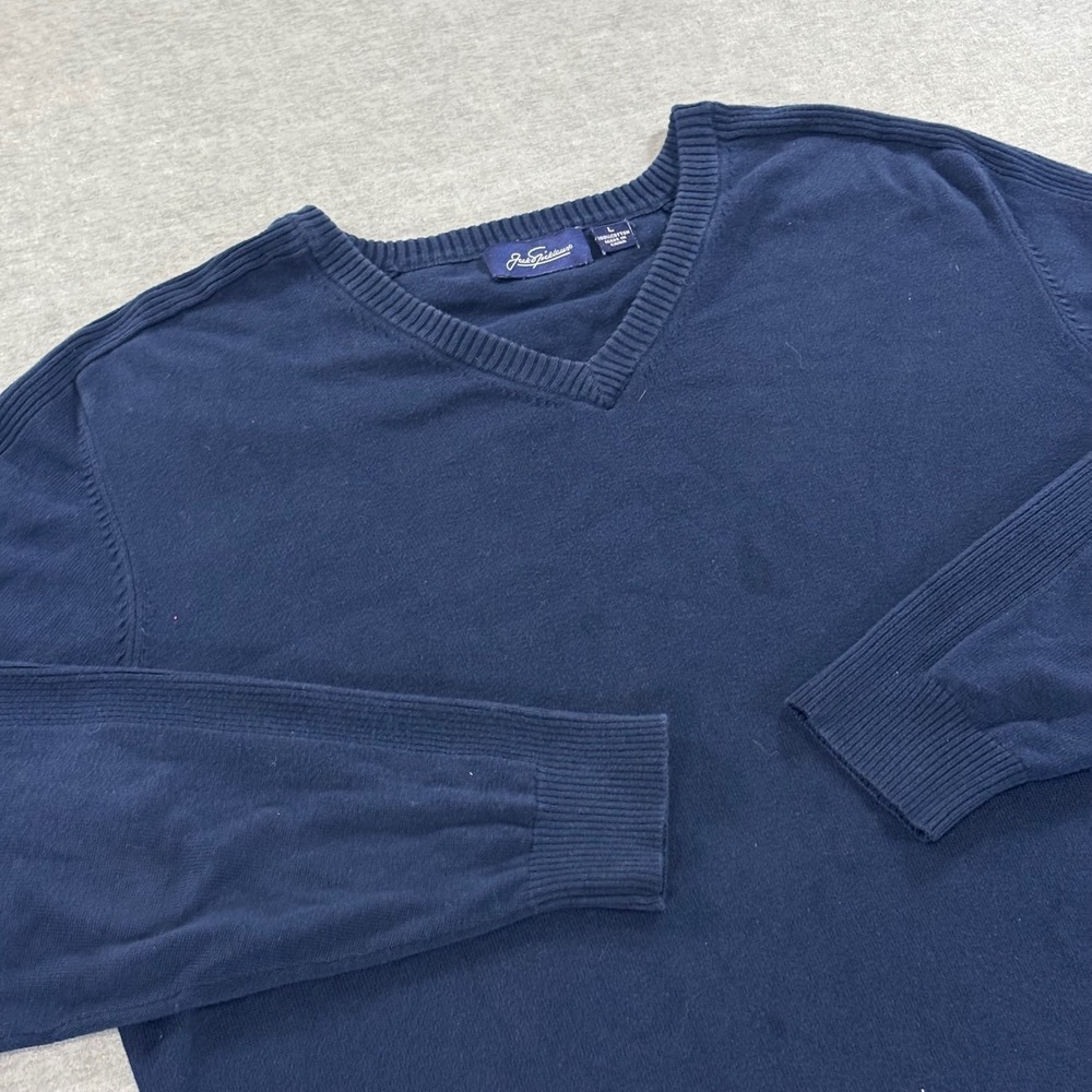 Jack Nicklaus Mens Large Navy Blue V-Neck 100% Cotton Ribbed Shoulder Sweater
